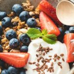 Bowel of heart healthy Greek yogurt with berries and granola